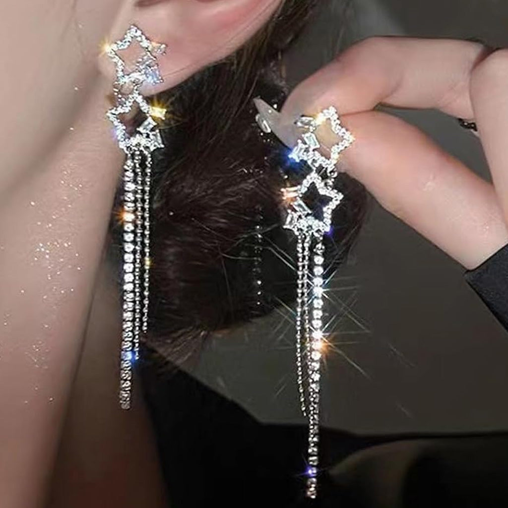 Sparkling Star-Shaped Tassel Earrings