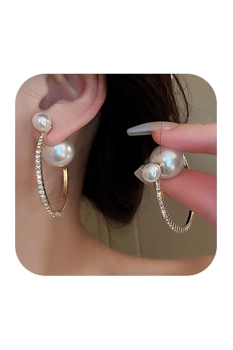 Gold Crystal Hoop Pearl Earrings