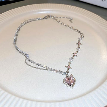 Crystal Heart Y2K Asymmetric Korean Necklace set