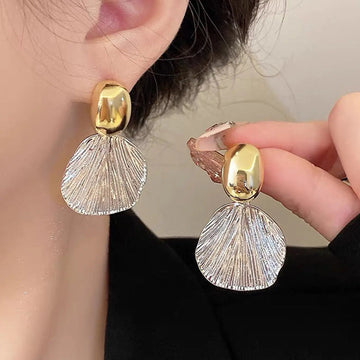 Dual Tone Silver & Golden Shell Drop Earrings
