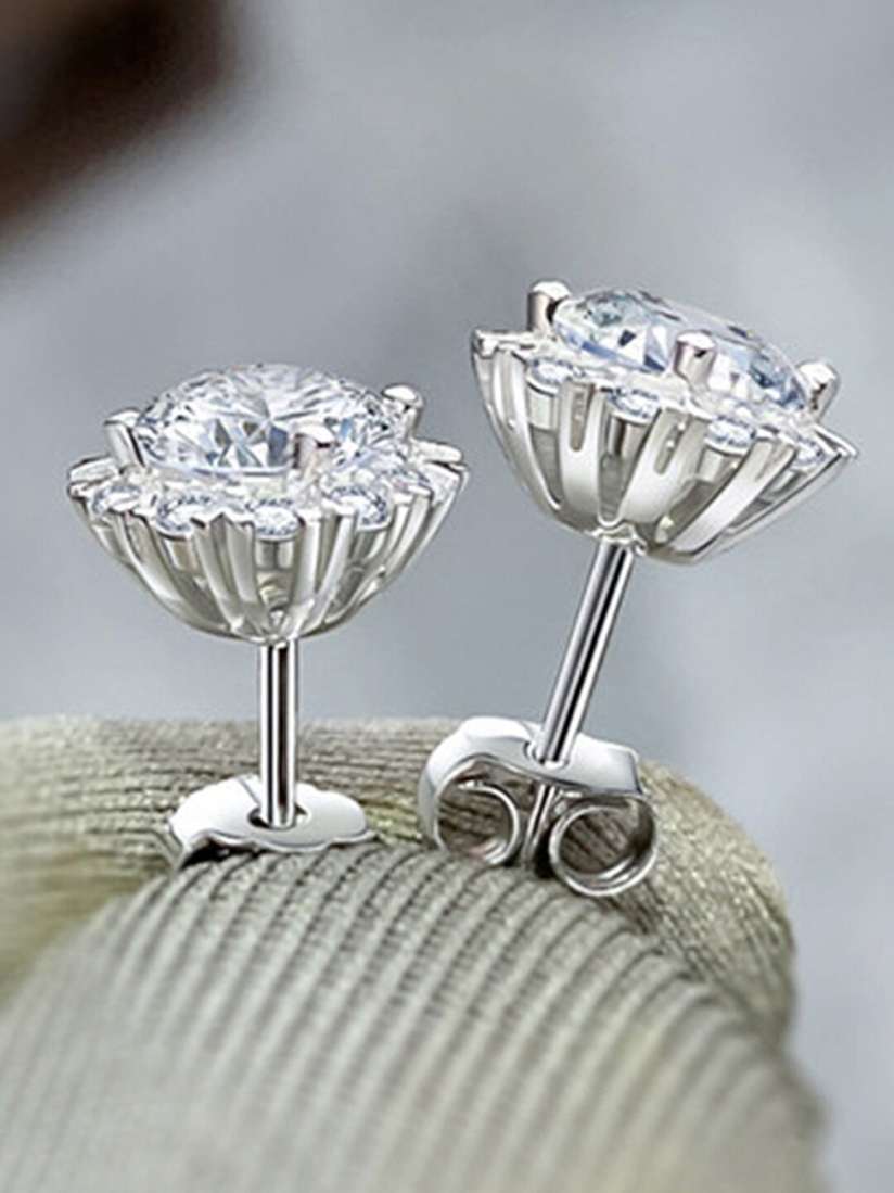 Silver Plated American Diamond Studded Anti Tarnish Star Shaped Solitaire Stud Earrings