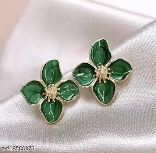 Korean flower shape green colour earrings