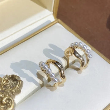 Dual Layer Pearl Hoop C Shaped Earring