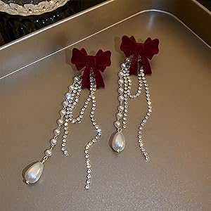 Detachable Bow Pearl Tassels Earring