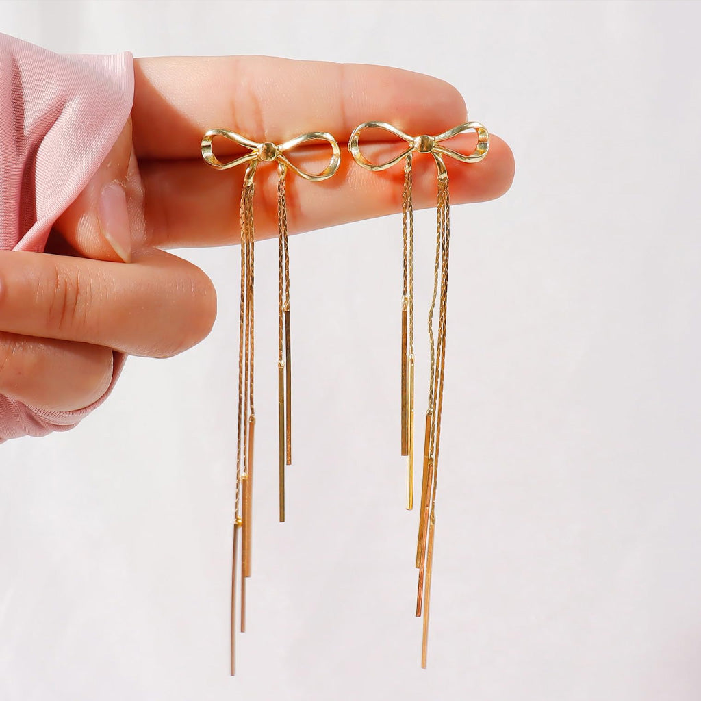 Bow Tassel Long Earrings
