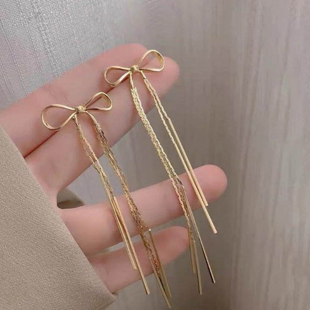 Bow Tassel Long Earrings