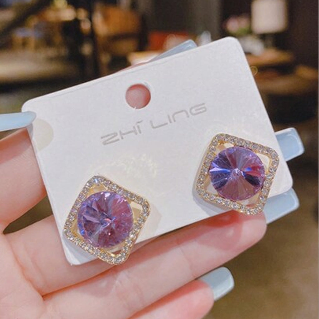 Diamond in Square Stud Earrings