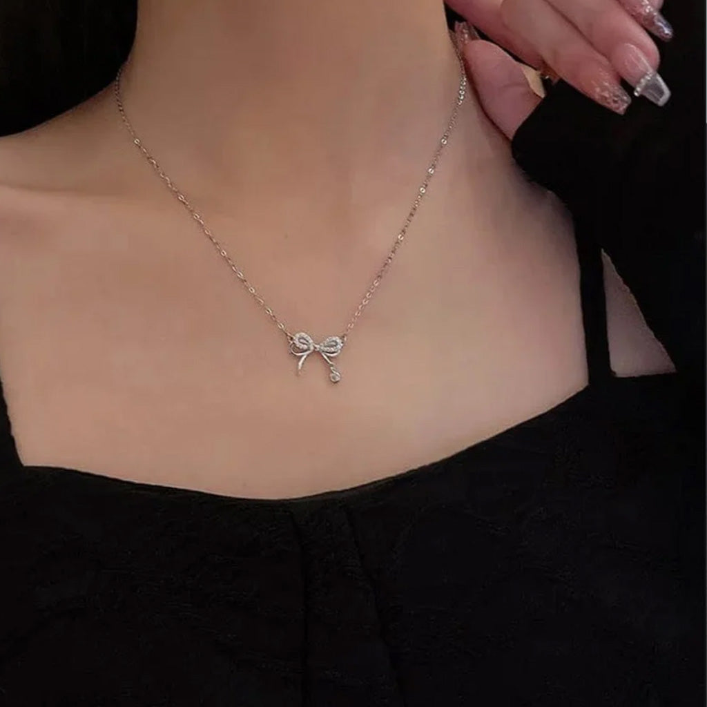 Bow Tie Minimalist Sparkle Necklace