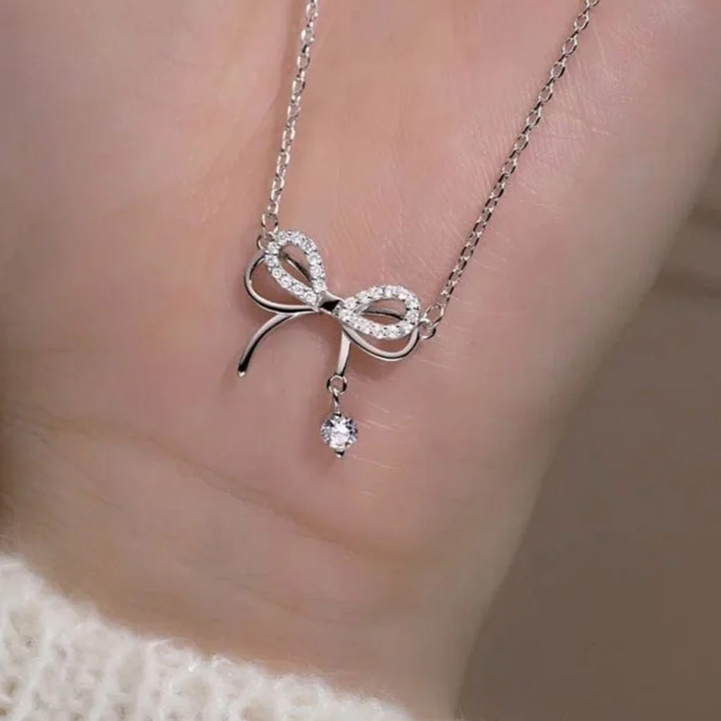 Bow Tie Minimalist Sparkle Necklace