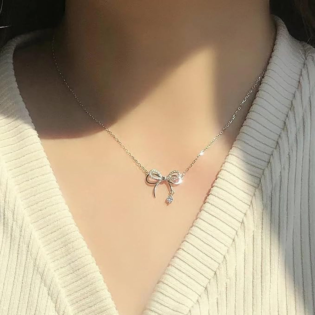 Bow Tie Minimalist Sparkle Necklace