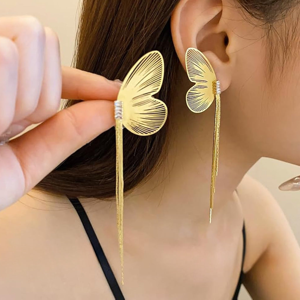Exaggerated Buterfly Long Tassel Earrings
