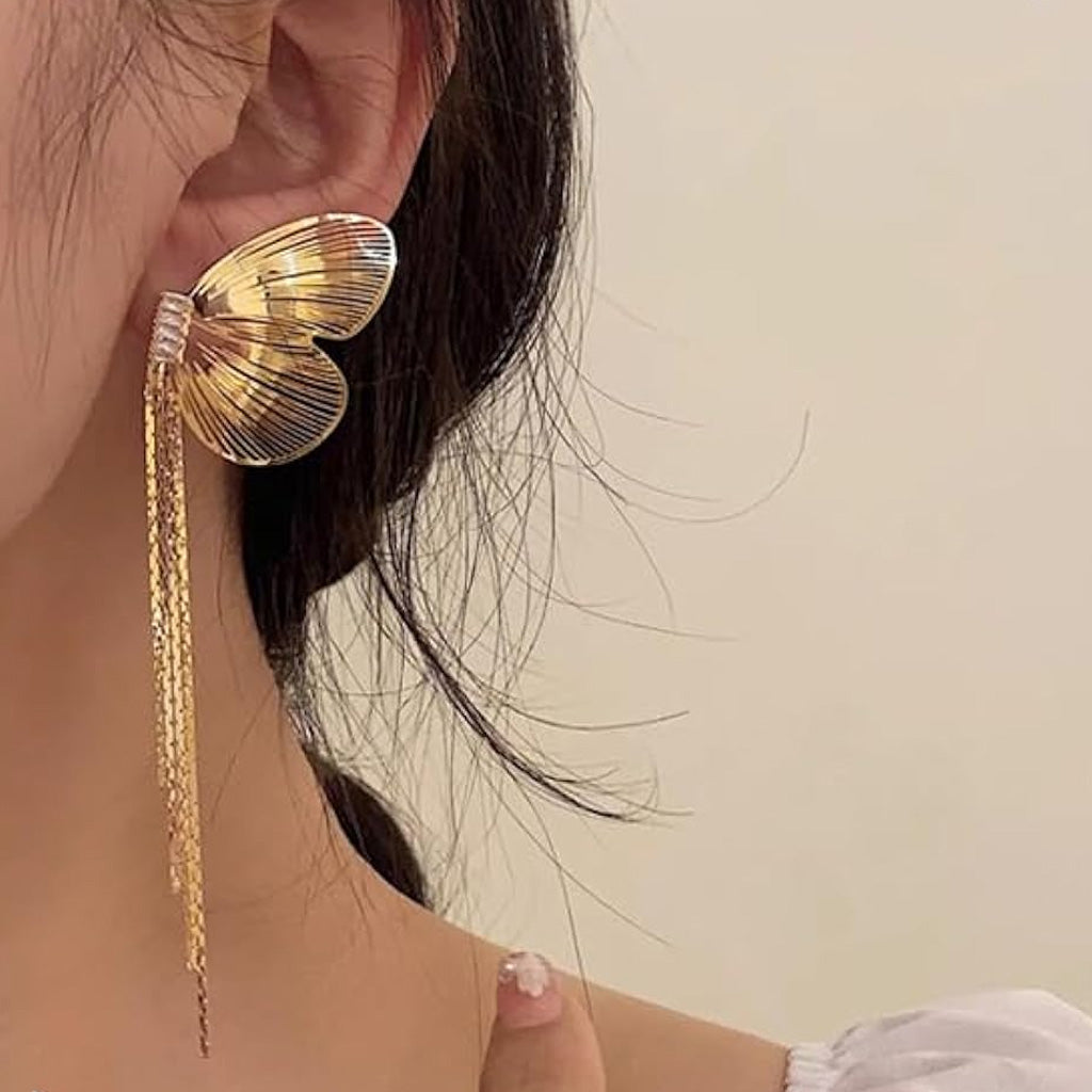 Exaggerated Buterfly Long Tassel Earrings