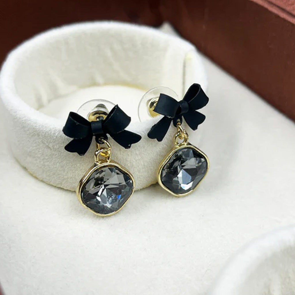 Stone Drop Bow Earrings