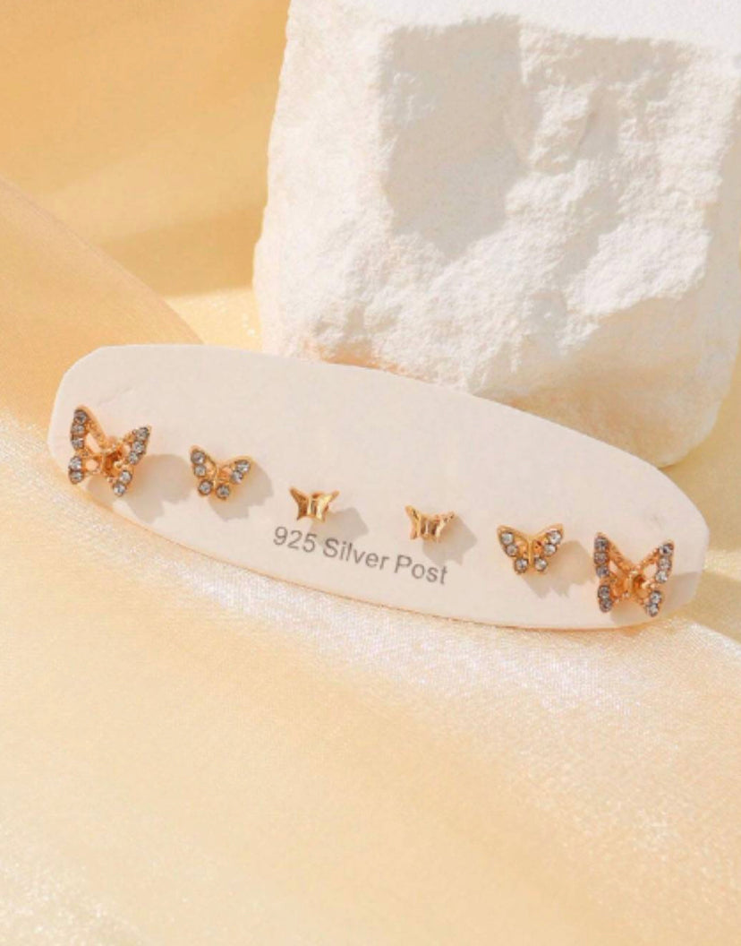 3 Pair Butterfly Piercings Stud Earrings