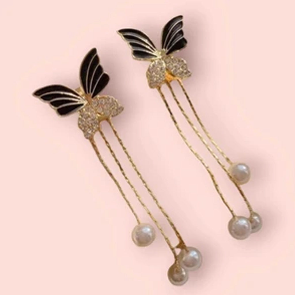 Butterfly Pearl Drop Tassel Earrings
