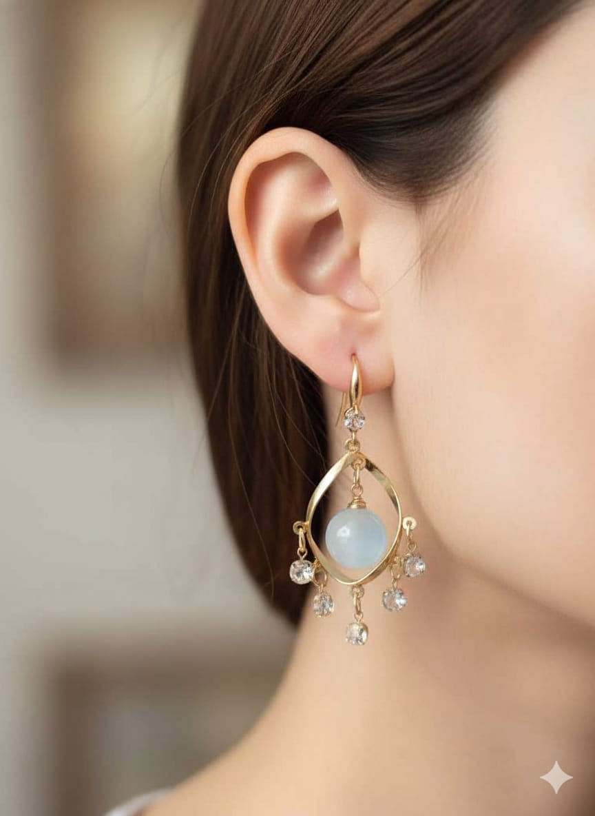 Gold Plated Pearl And Stone Drop Earrings