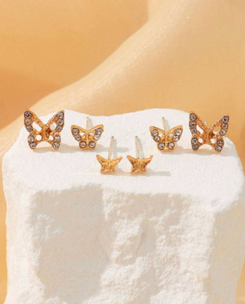 3 Pair Butterfly Piercings Stud Earrings