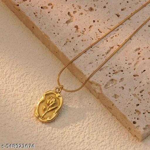 Gold Plated White Anti Tarnish Rose Themed Pendant