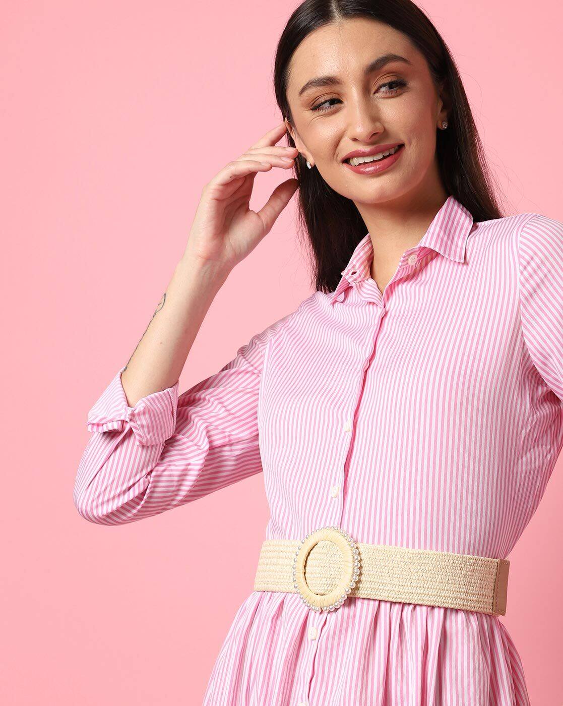 PINK  STRIPED SHIRT DRESS Fabric-Pure cotton