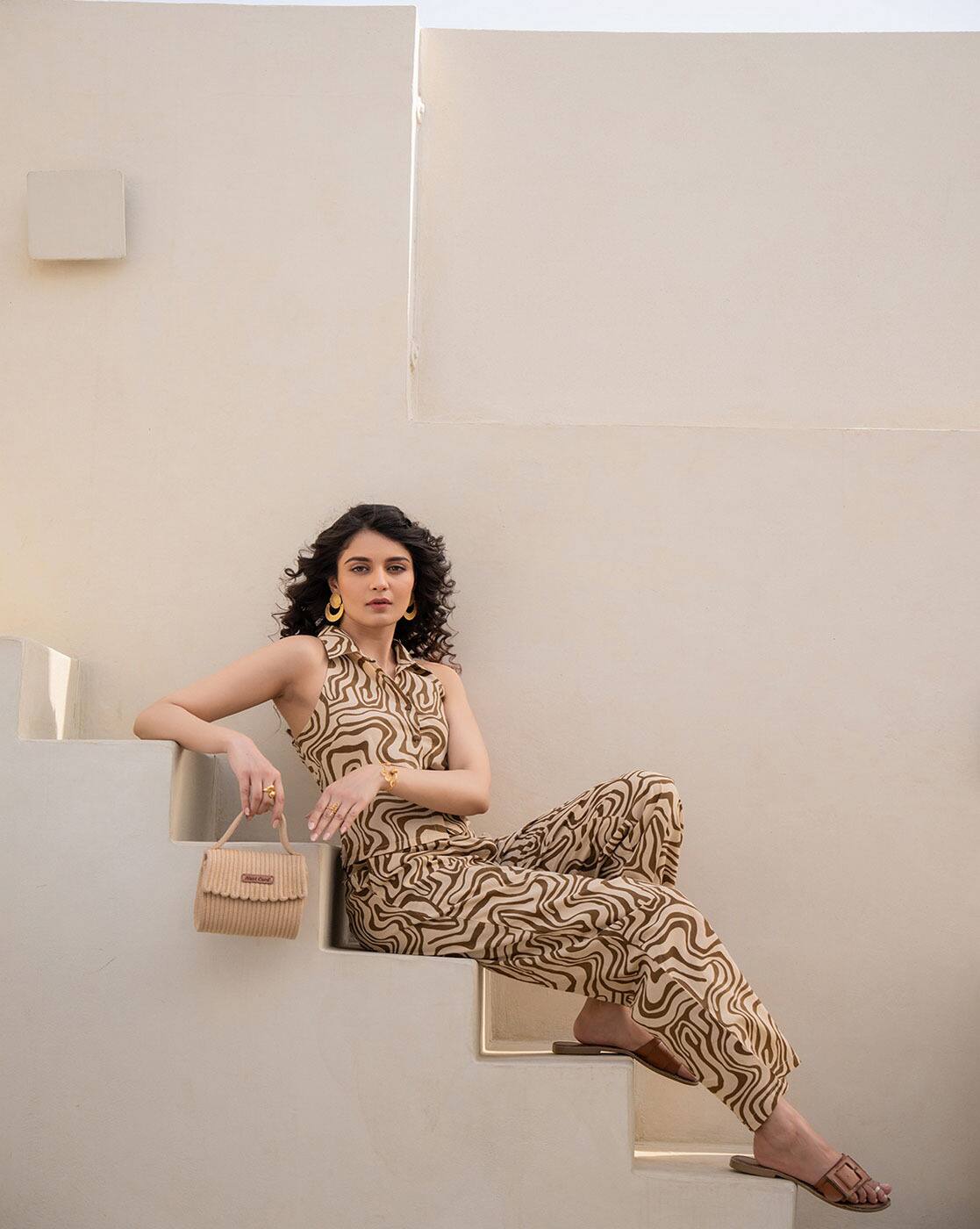 Party Wear Women Cotton Blend Brown