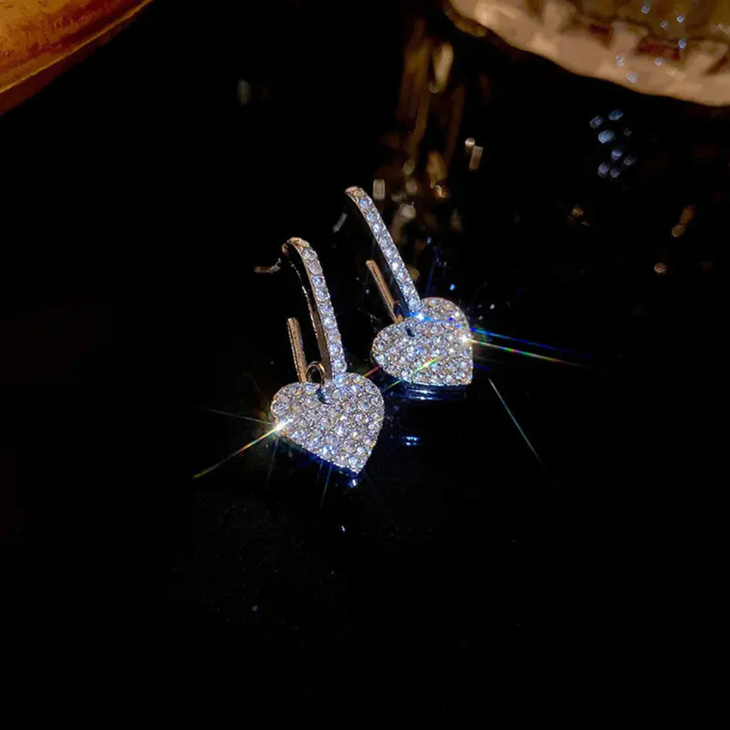 Sparkling Heart Drop Earrings