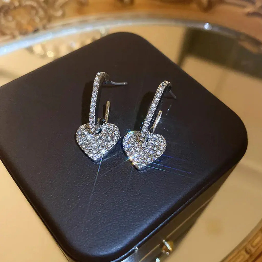 Sparkling Heart Drop Earrings