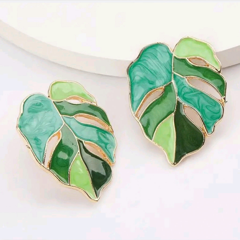 Enamelled Leaf Stud Earrings