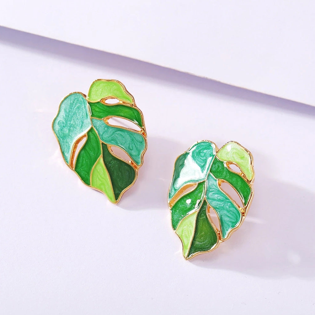 Enamelled Leaf Stud Earrings