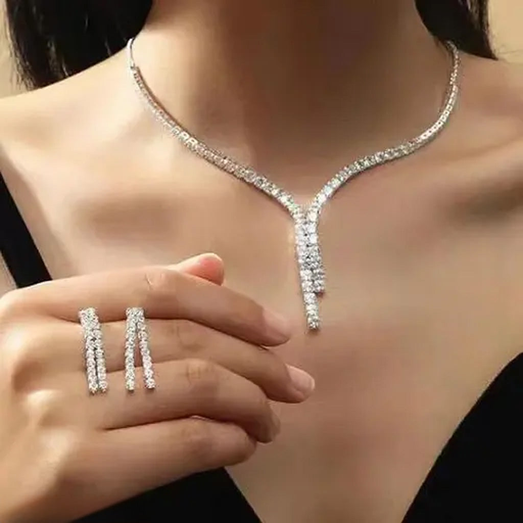 Diamond Temperament Necklace Earrings Set