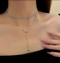 Bow Drop Layered Chain Choker Necklace