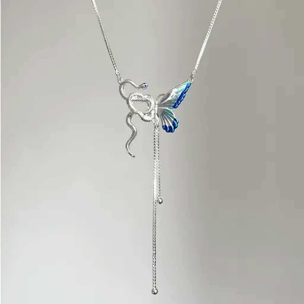 Snake & Butterfly Siilver Necklace
