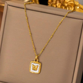 Butterfly Studded In Shell Square Necklace