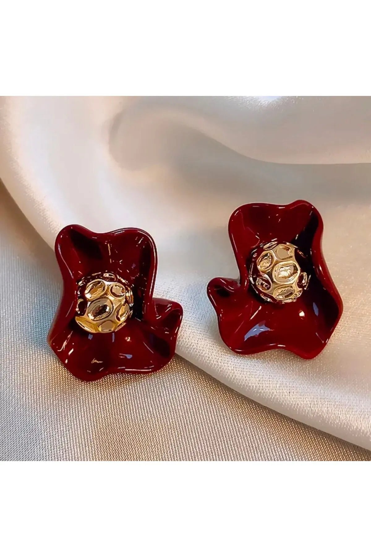 Cherry Red Irregular Folded Petal Studs