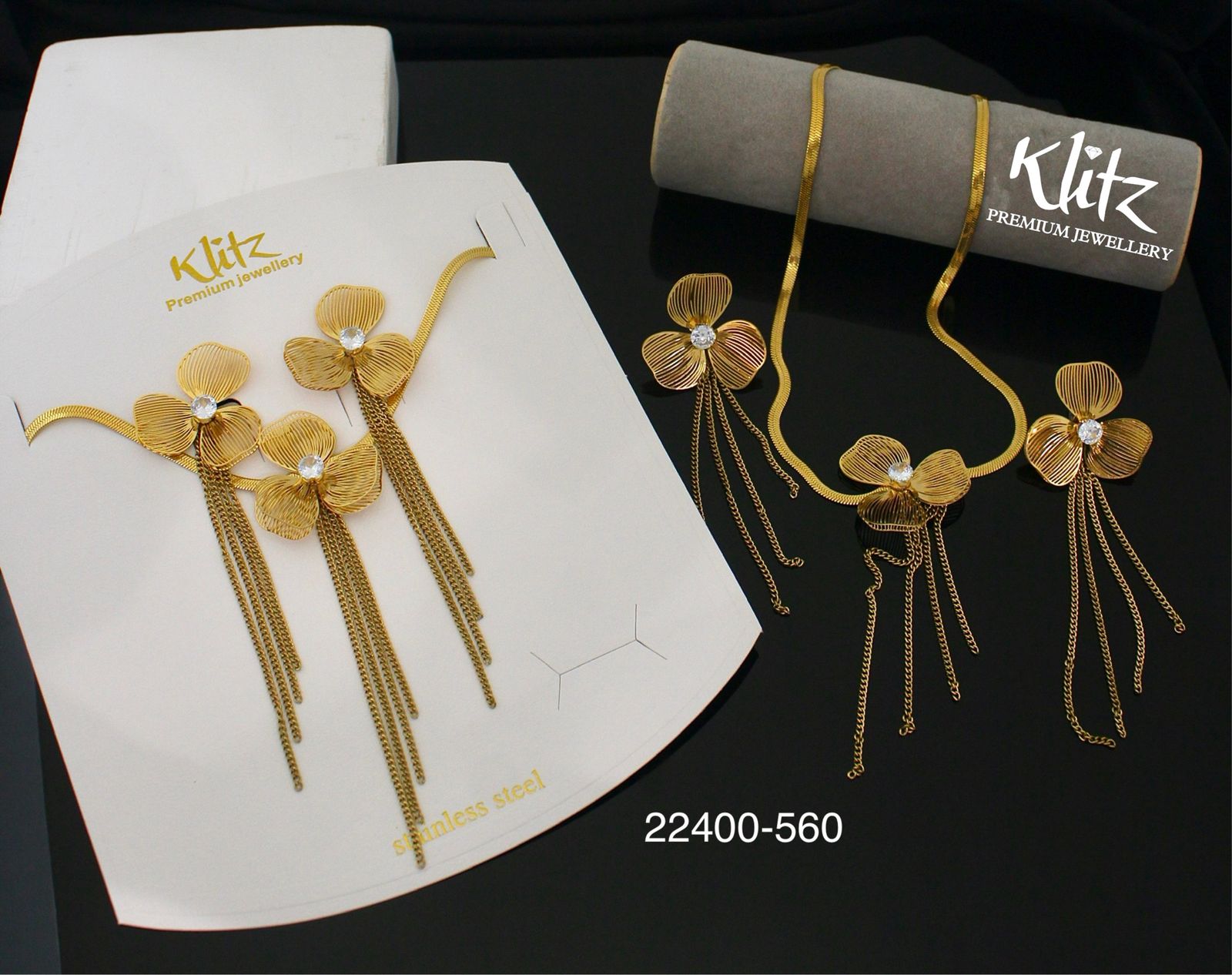 Gold Filigree Flower Drop Necklace Set