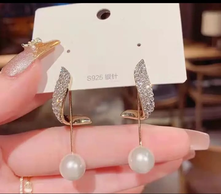 White Pearl Drop Diamond Plated Earring