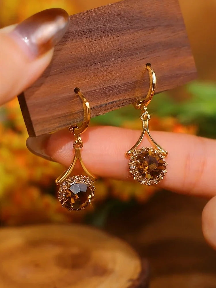 Caramel Stone Charm Drop Huggie Earring