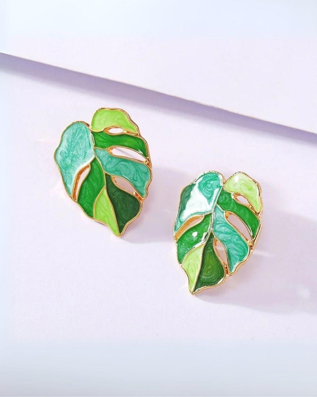Enamelled Leaf Stud Earrings