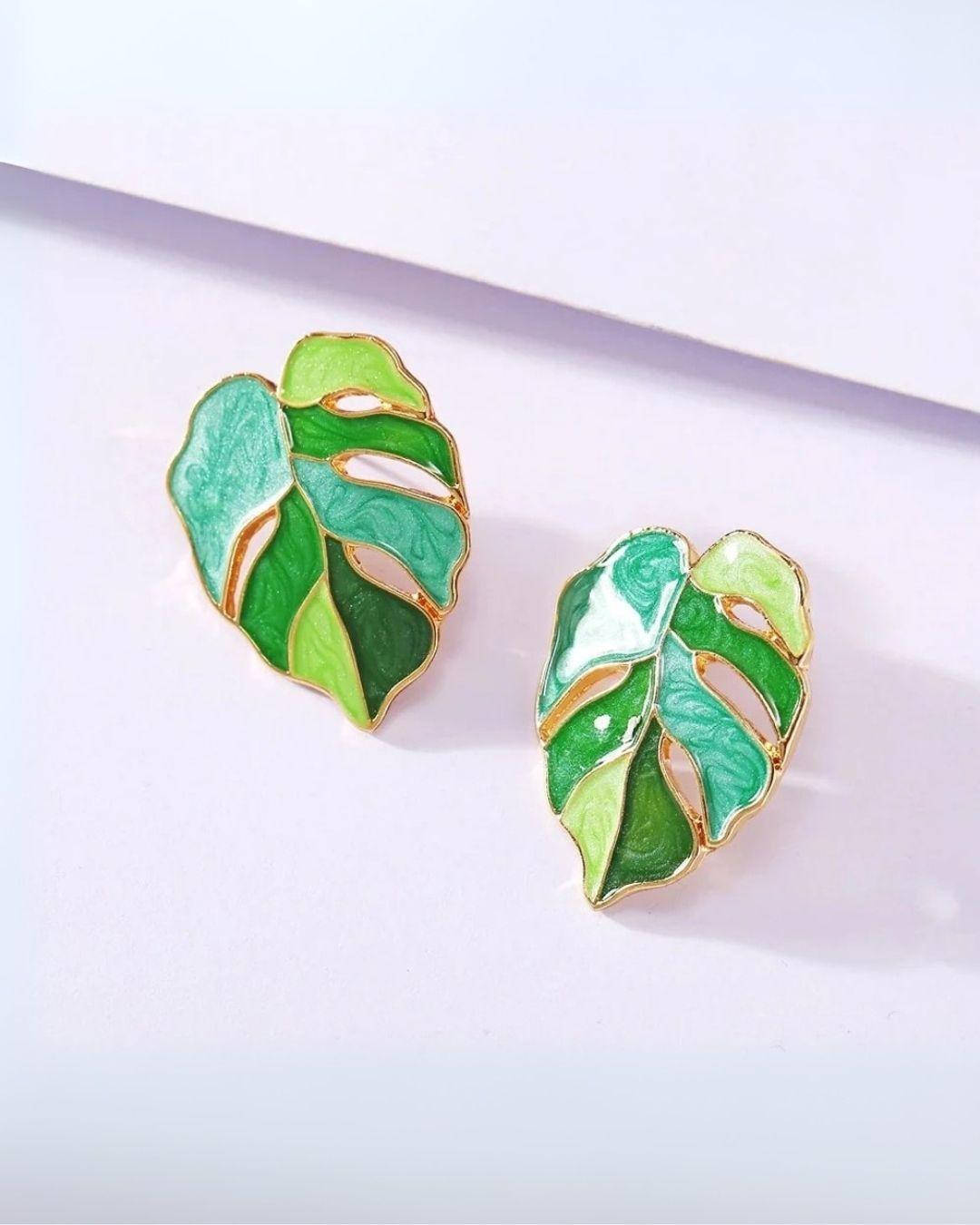 Enamelled Leaf Stud Earrings