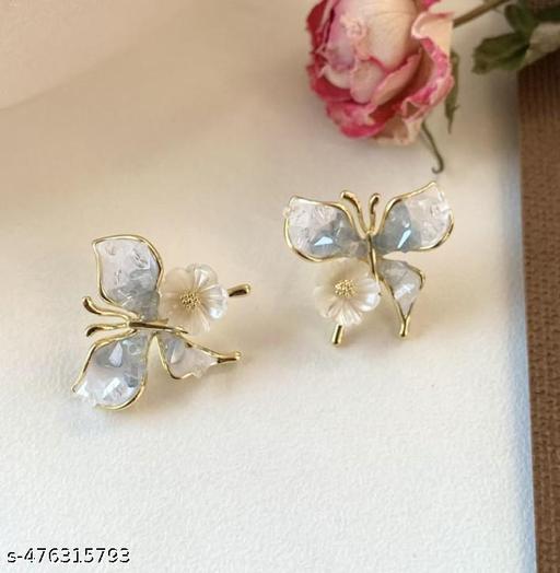 Cute Gradient Color Crystal Butterfly Stud Earrings