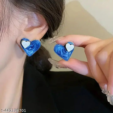 Enamel Blue Heart Stud Earrings