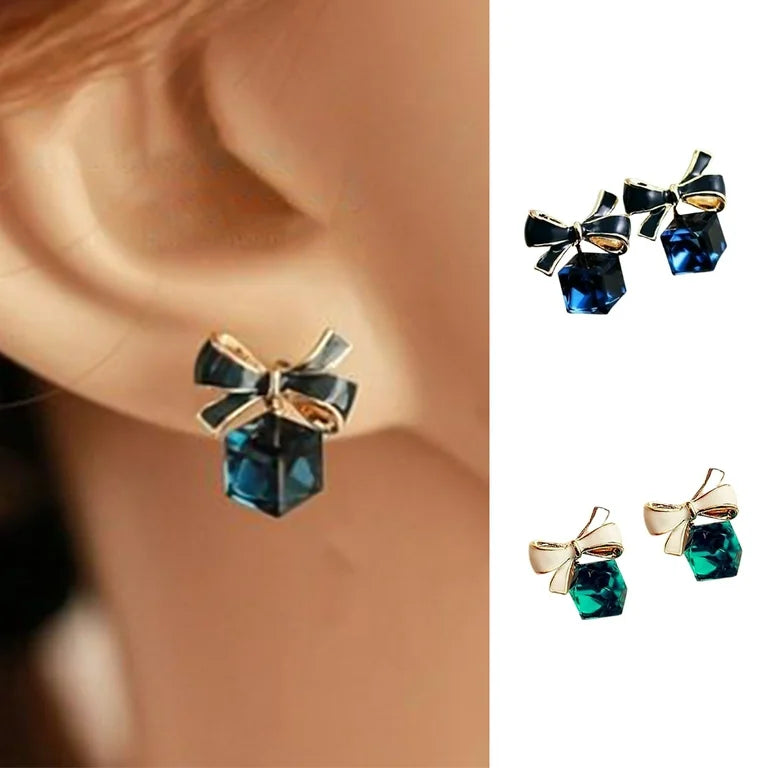 Stud Earrings Mini Blue Hexagon Crysta