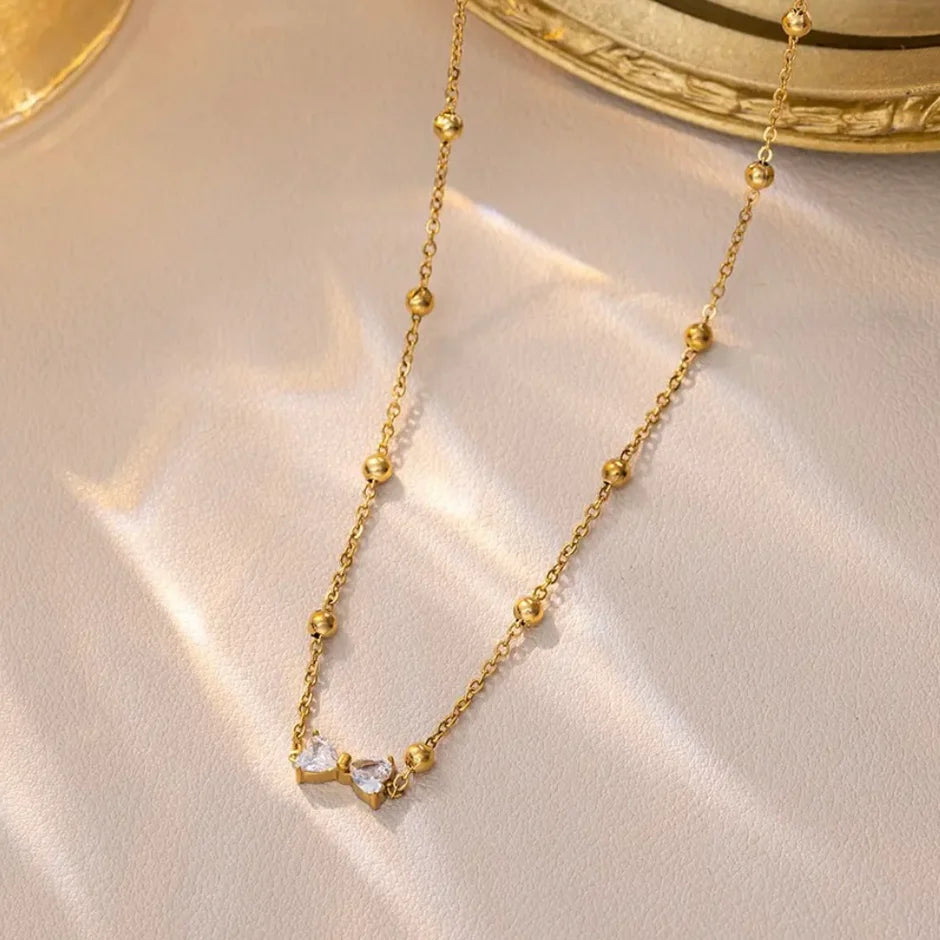Zirconia Bow Tie Beads Chain Necklace