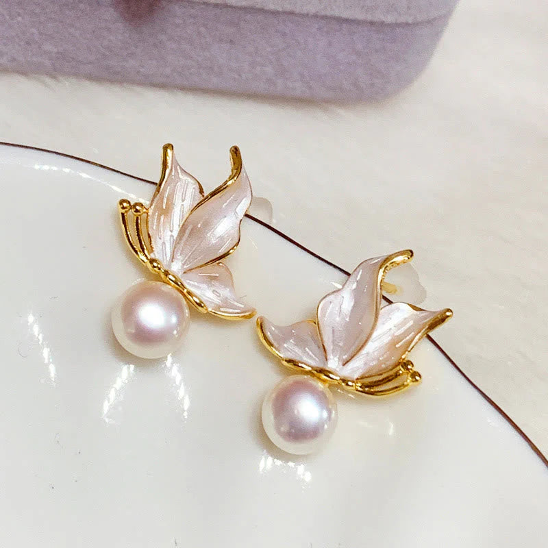 Butterfly Wisdom Pearl Stud Earrings