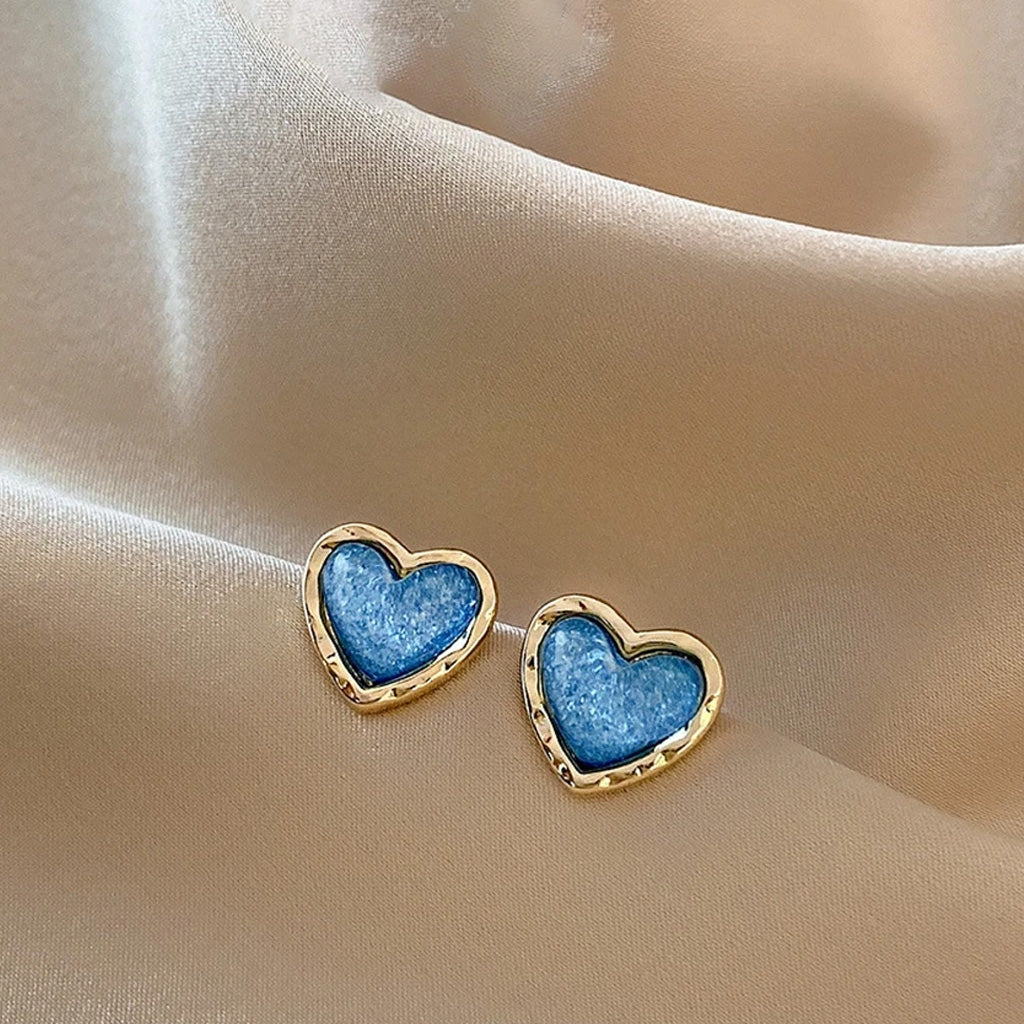 Korean Blue Heart Stud Earrings