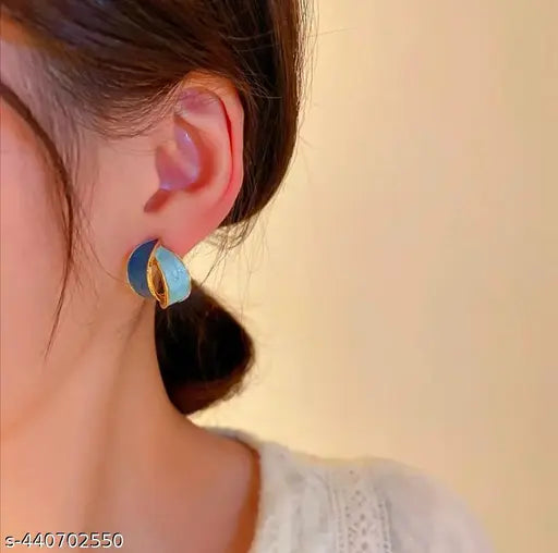 Enamel Blue Crossing Curve Studs