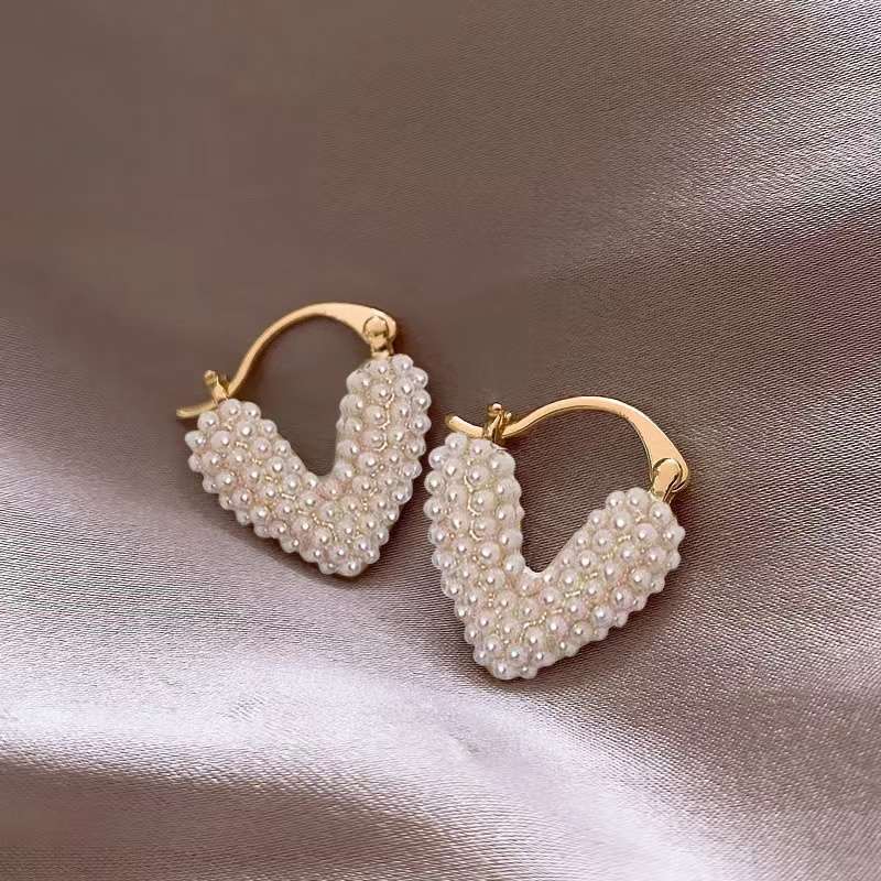 Micro Pearl Studded Heart Hoop Earrings
