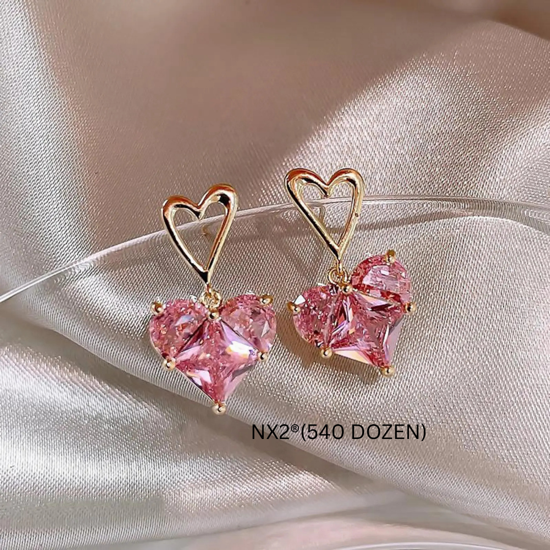Pink Heart Crystal Drop Earrings