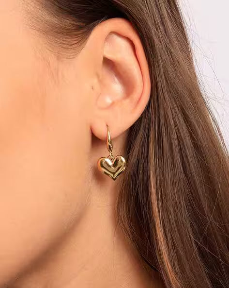 Gold Plated Anti Tarnish Stainless Steel Heart Themed Drop Earrings
