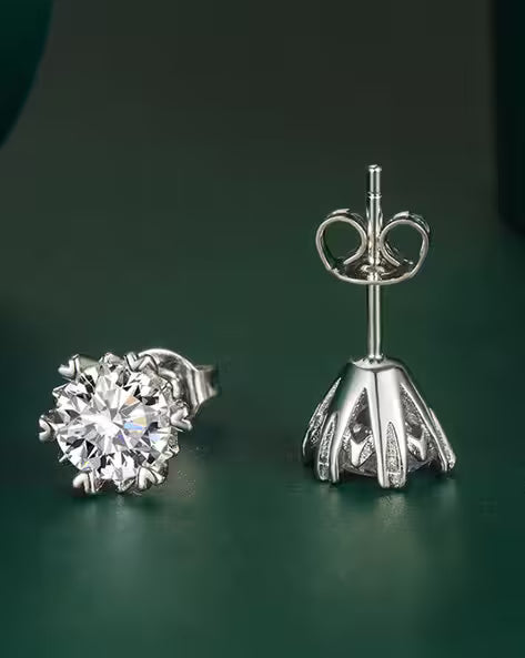 Silver Plated American Diamond Studded Anti Tarnish Star Shaped Solitaire Stud Earrings
