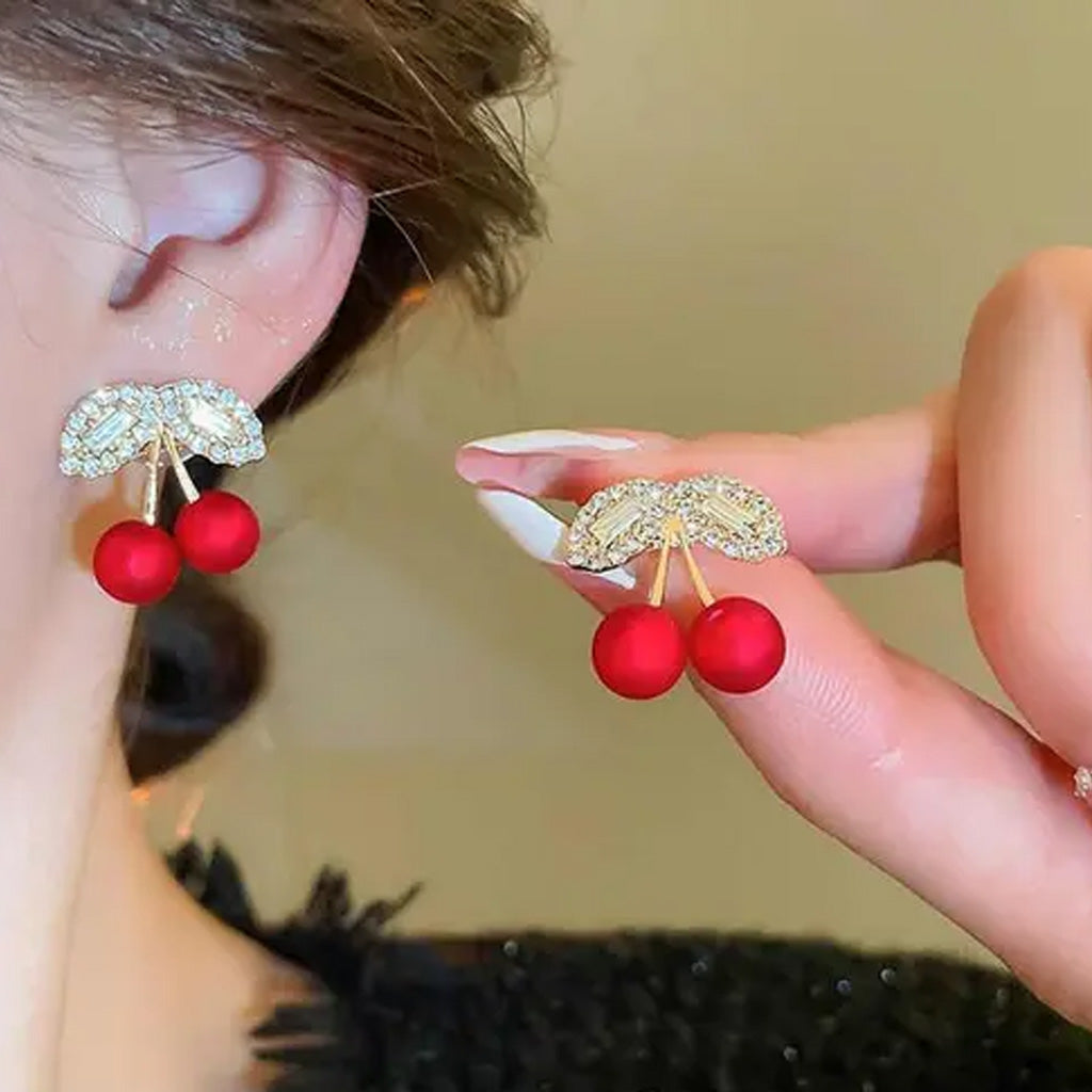 Fresh Rhinestone Cherry Earrings